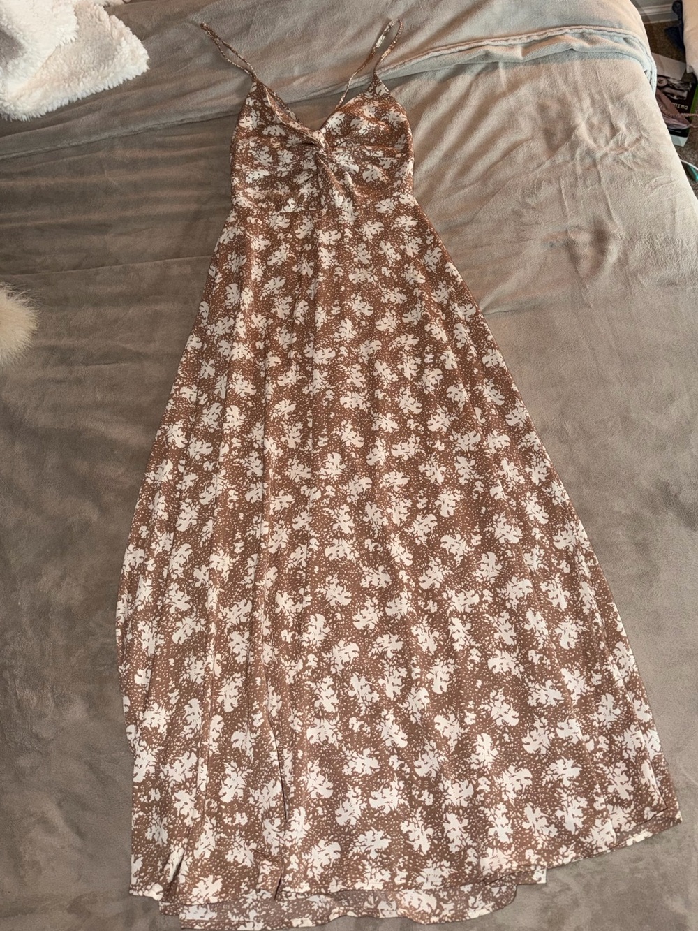 Lulus Picturesque Moments Brown Floral Print Strappy Maxi Dress XS
